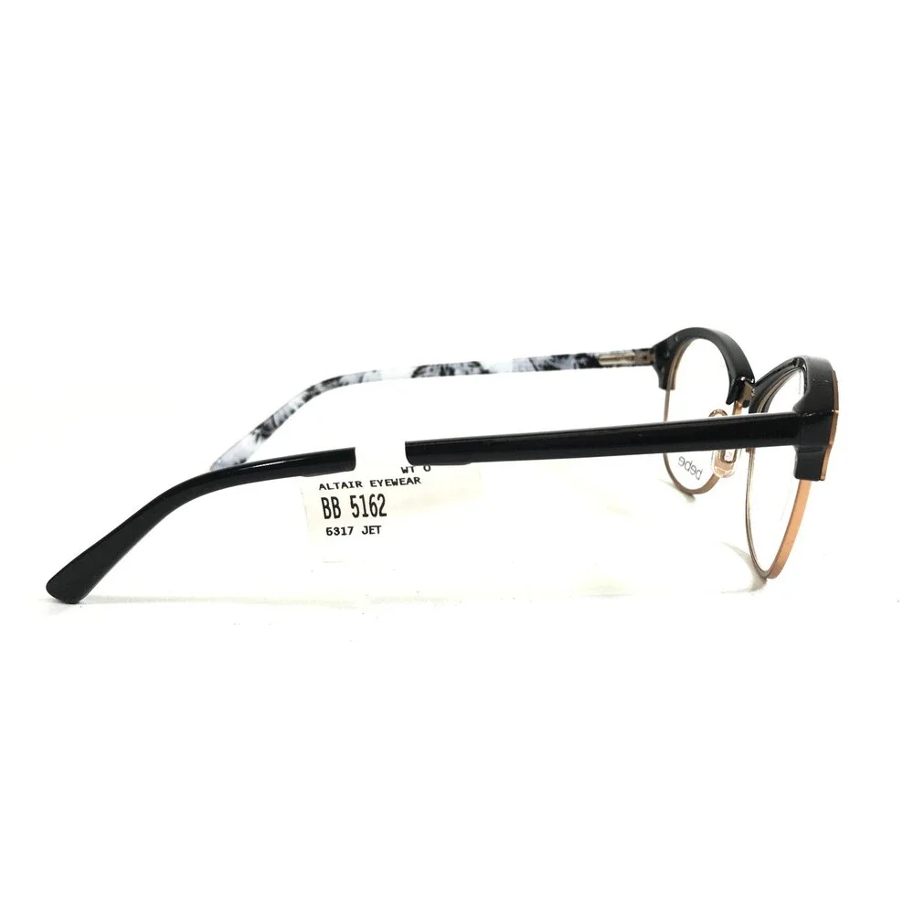 Bebe Eyeglasses Frames BB5162 001 Black White Gold Full Rim Floral 53-17-135